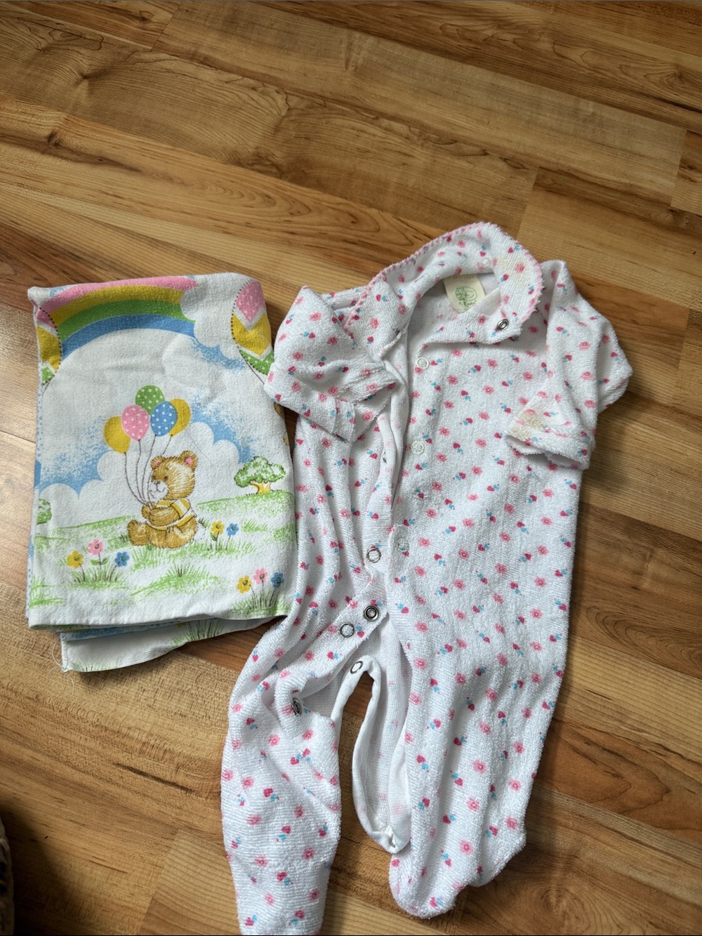 White Baby Footed Sleeper with Pink Dots